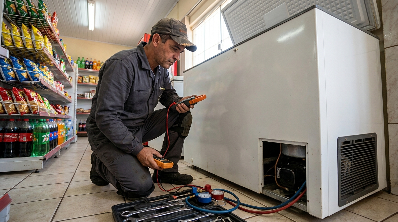 Reparo da placa eletrônica de um freezer em atendimento em Betim‑MG