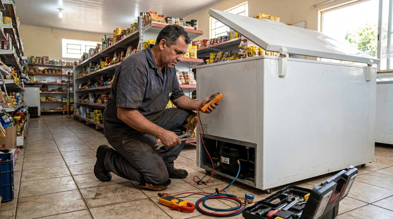 Troca de termostato de freezer em atendimento em Betim‑MG